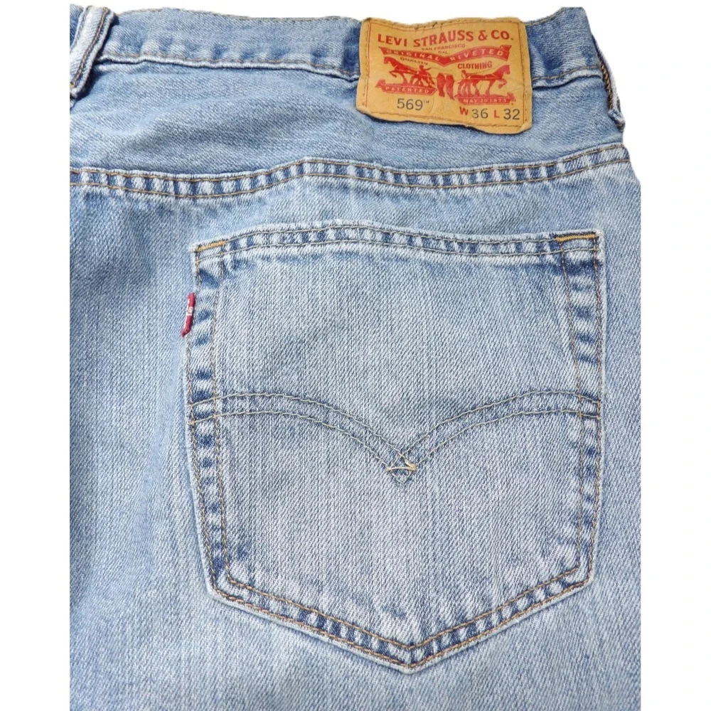 Levis 569 Loose Straight Jeans Men 36x32 Light Wash Denim Skater Baggy Blue Work